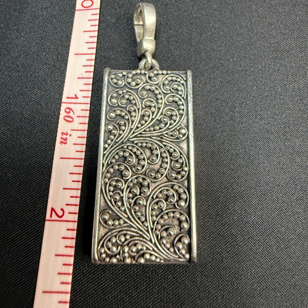 Lois Hill Sterling Silver Pendant Rectangle Dog Tag Paisley Granulated